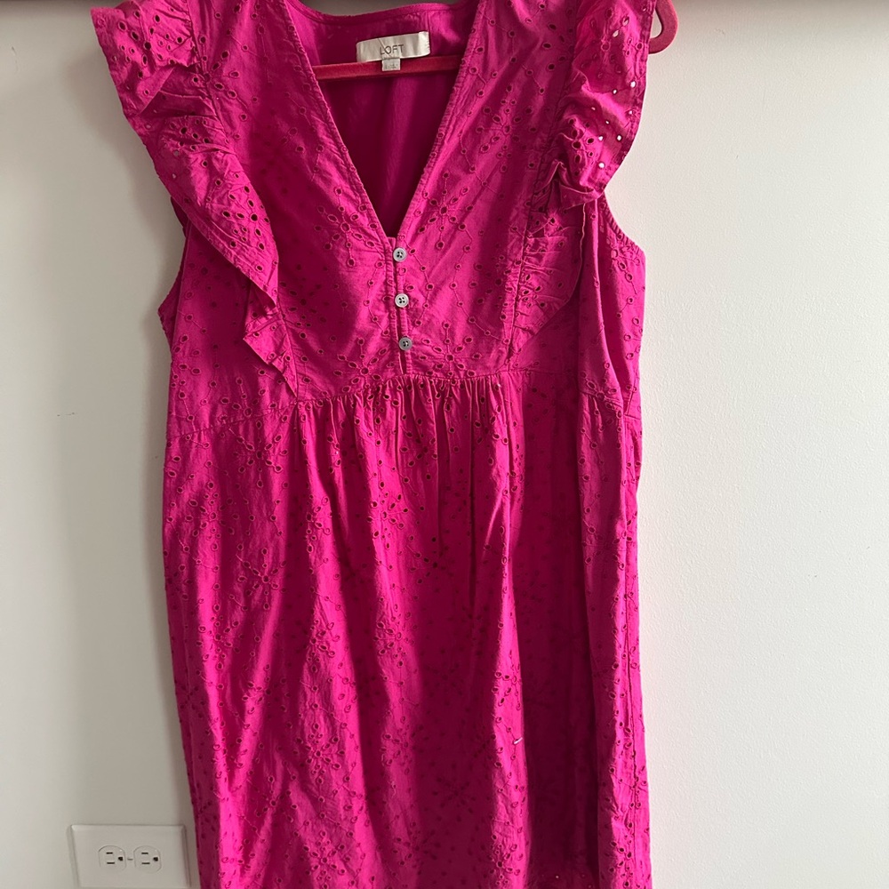 Loft Outlet Pink Ruffle Sleeve Mini Dress